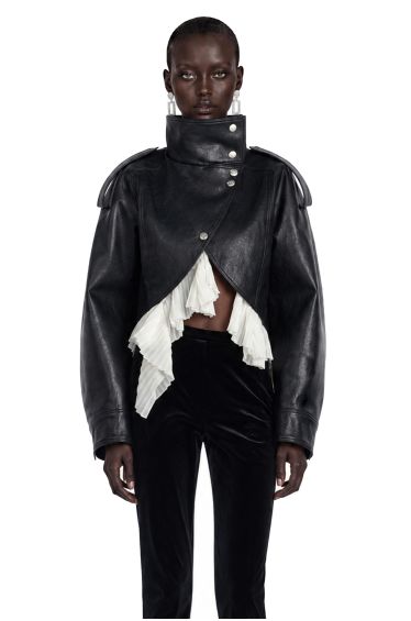 Landry Black High Neck Aysmmetrical Oversized Jacket