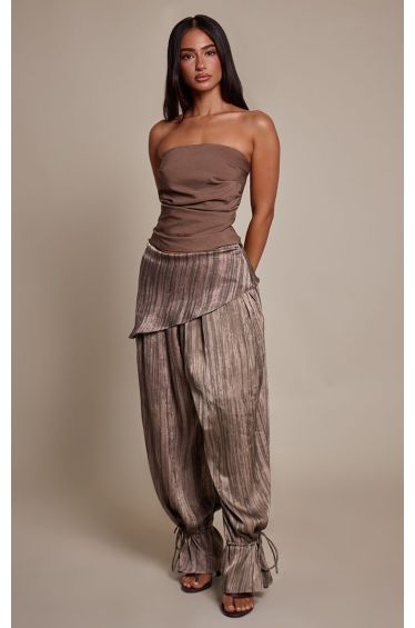 Petite Taupe Ruched Tailored Woven Bandeau Top