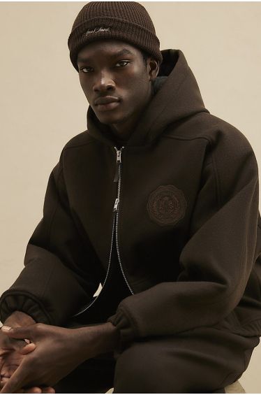 Brown Oversized Fit Crest Quilted Hoodie
