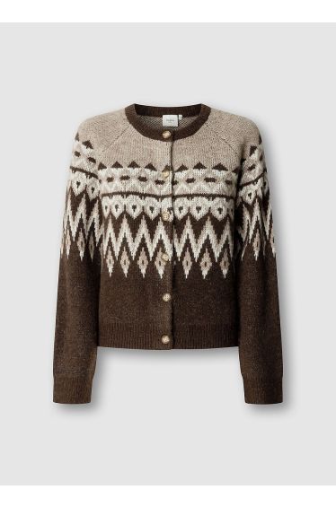 Jacquard Print Crew Neck Cardigan
