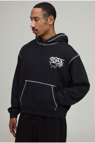 Oversized Boxy Back Placement Gothic Print Hoodie - black