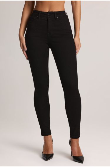 High-Rise Cropped Skinny Jeans in Black Wash