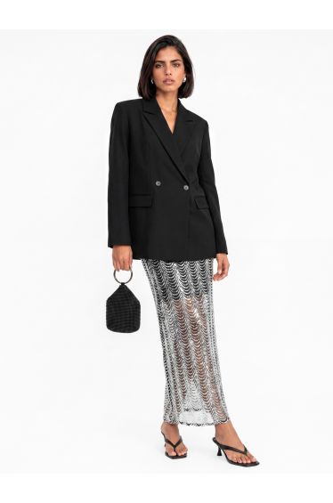 Maya Silver Embellished Midaxi Skirt