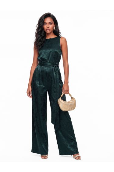 Lovedrobe Teal Stain Floral Jacquard V Back Wide Leg Jumpsuit