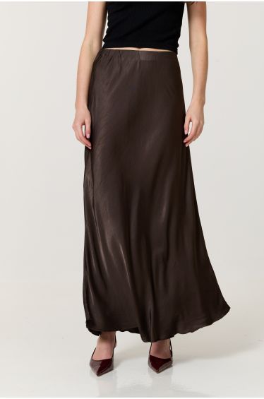 Chocolate Brown Satin Maxi Skirt