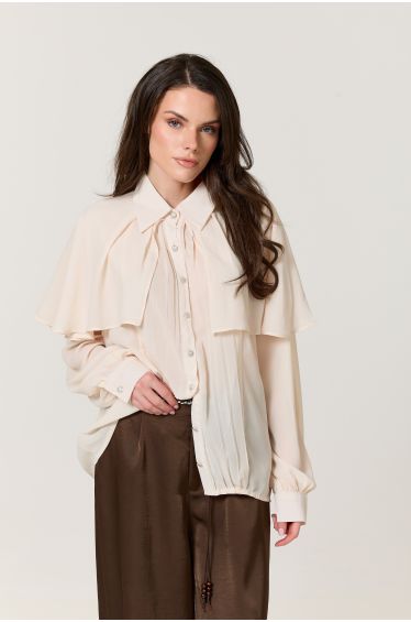 Ivory Cape Detail Pleated Blouse