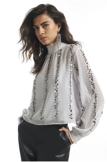 Silver Embellished Sequin Tie Back Top
