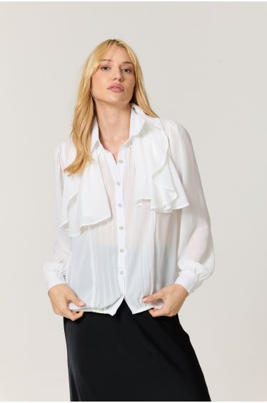White Cape Detail Pleated Blouse