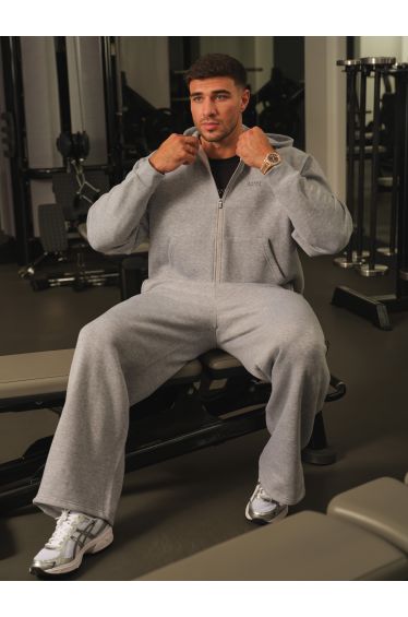 Man Active Boxy Zip Through Hoodie - grey marl