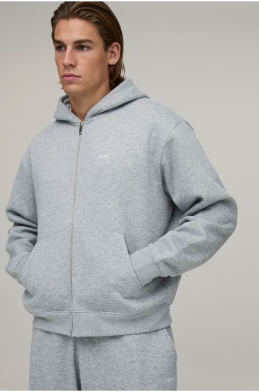 Oversized Boxy Man Sport Zip Through Hoodie - grey marl