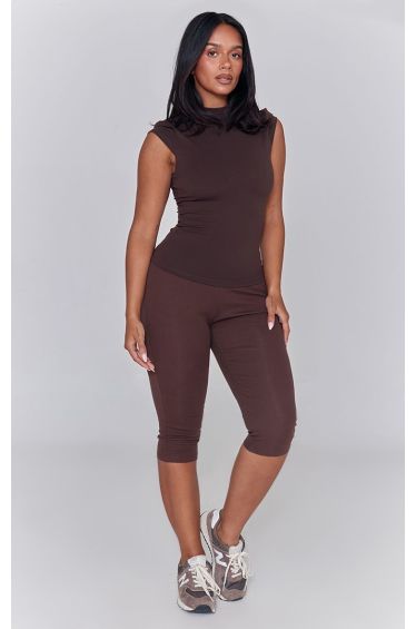 Shape Chocolate High Neck Cap Sleeve Sculpt Top