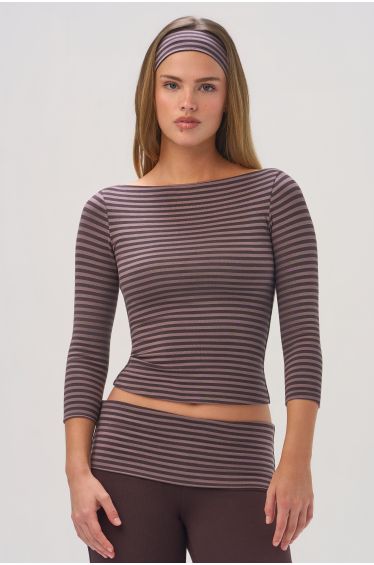 ButterCloud™ 3/4 Sleeve Top in Espresso Stripe